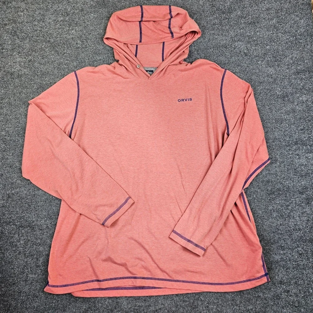 Orvis Pullover Hoodie Men's XXL Salmon Pink Lightweight Long Sleeve - Picture 1 of 6